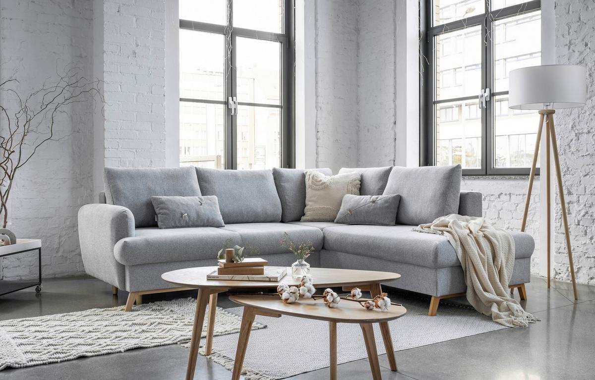 Ecksofa Scandic Lagom Hellgrau S: 242x202 cm - Hellgrau/Naturfarben, Textil (242/202cm) - MID.YOU