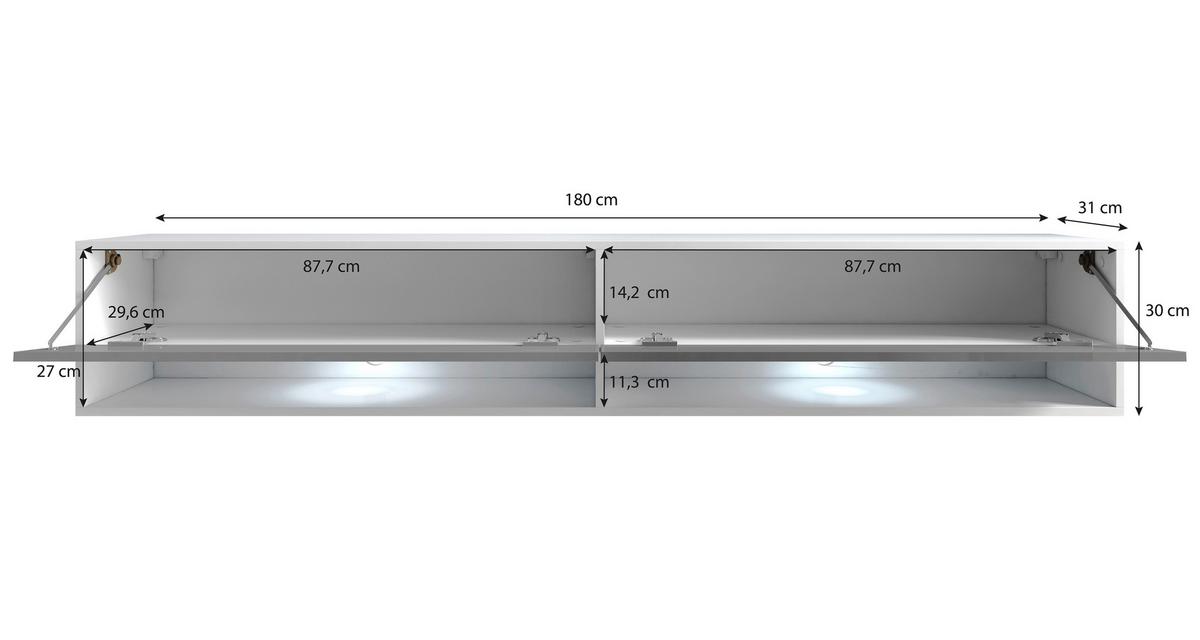 Lowboard Amadeo A180 Weiss B: 180 Cm - Weiß/Grau, LIFESTYLE, Holzwerkstoff (180/30/31cm) - P & B