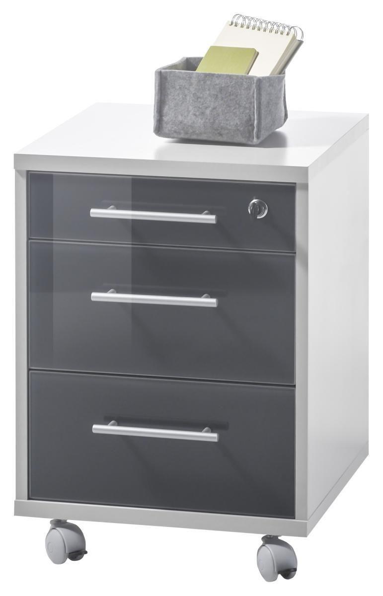 Rollcontainer Hellgrau / Glas Graphit Office Lux 40x56x40 Cm - Hellgrau/Graphitfarben, Design, Glas/Holzwerkstoff (40/56/40cm) - MID.YOU