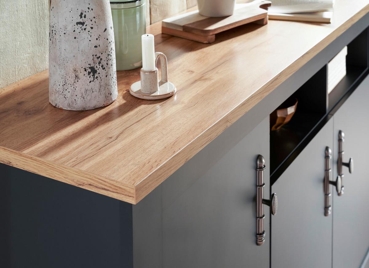 Sideboard Catania Anthrazit/Eiche Dekor B: 200cm - Anthrazit/Eiche Wotan, Design, Holzwerkstoff (200/104/45cm) - MID.YOU