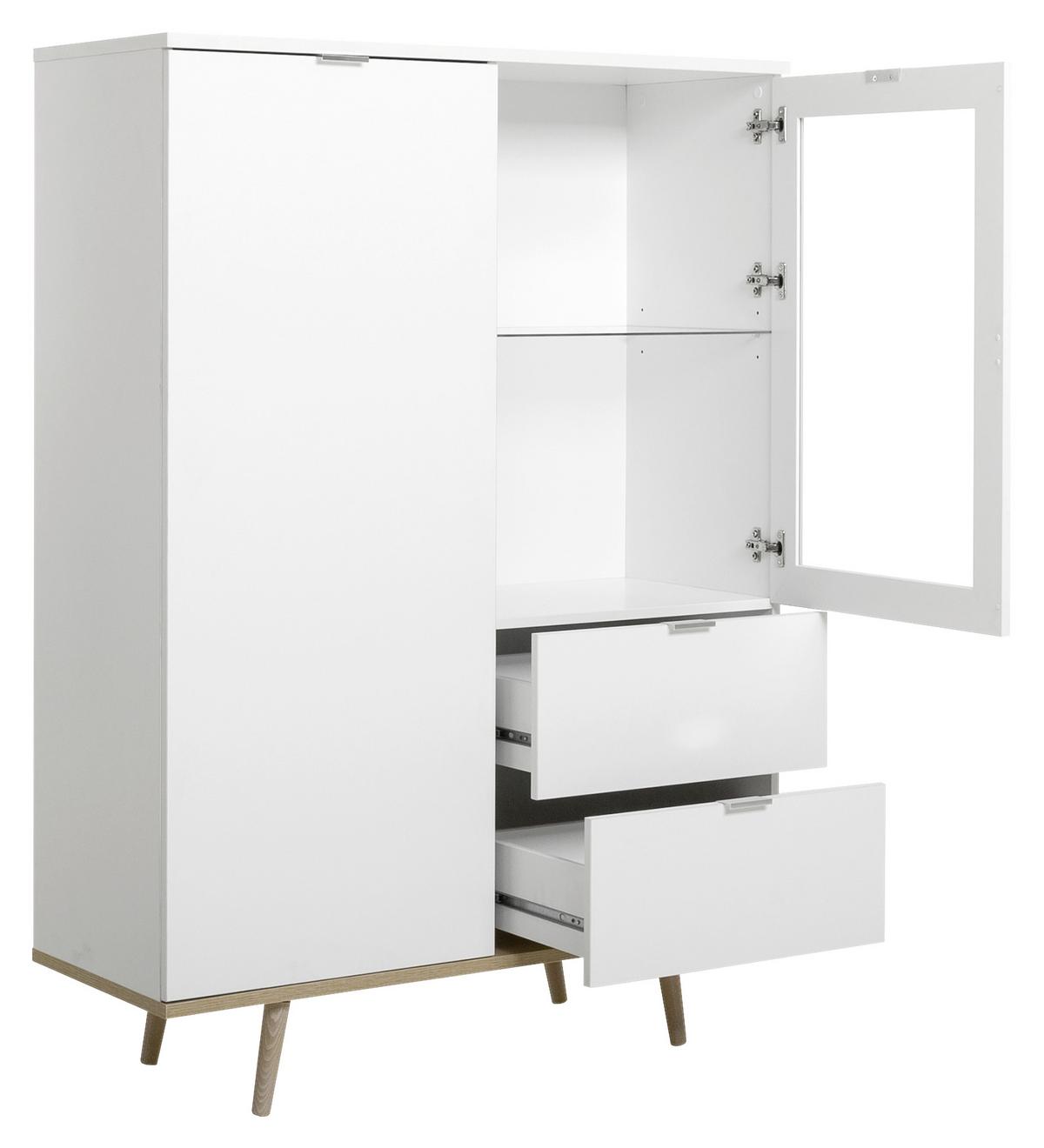 Highboard Mit Glaselementen B 100cm Göteborg, Weiß - Eichefarben/Weiß, KONVENTIONELL, Glas/Holzwerkstoff (100/140/40cm) - MID.YOU