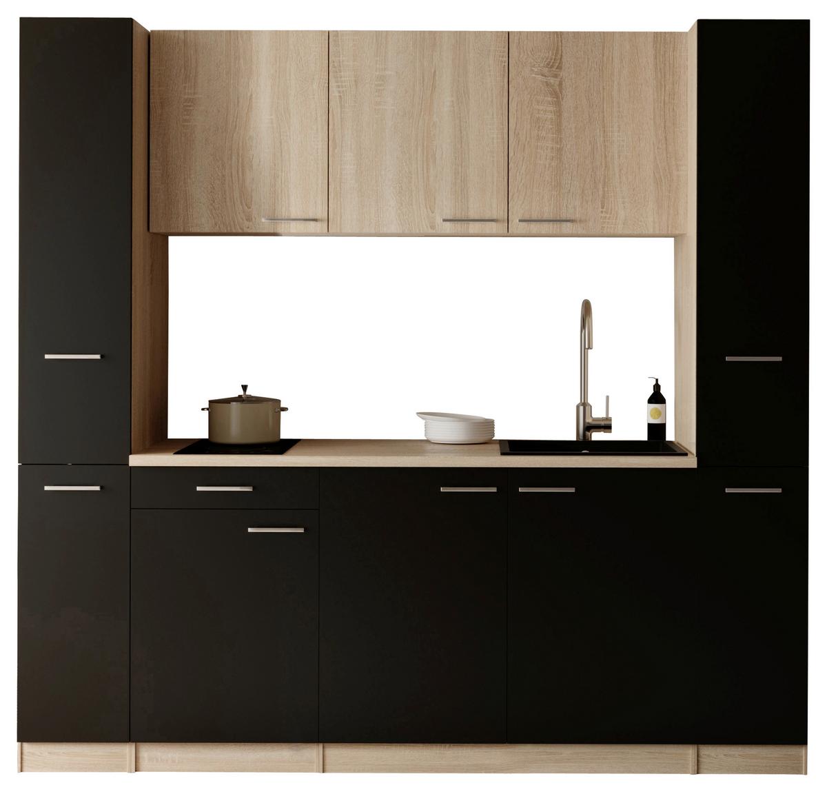 KÜCHENBLOCK Ingrid, Schwarz B: 210 cm - Eichefarben/Schwarz, Design, Holzwerkstoff (210cm) - Respekta