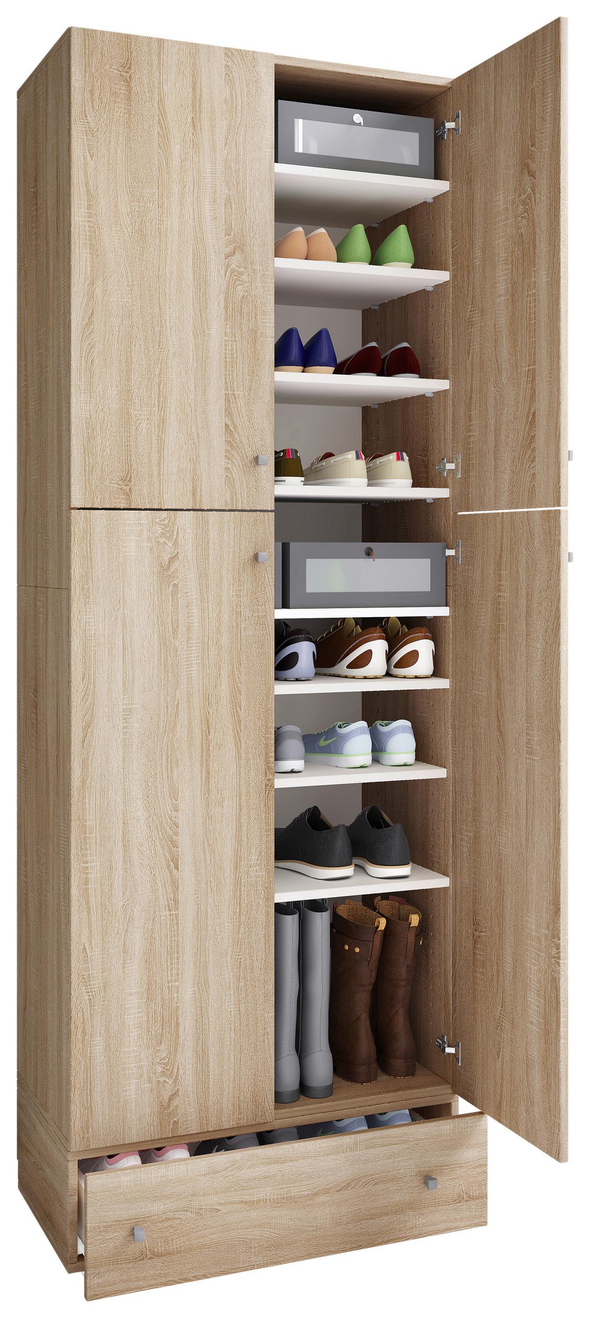 Schuhschrank Lona Xxl Sonoma Eiche Dekor B: 70 Cm - Schwarz/Sonoma Eiche, MODERN, Holzwerkstoff (70/200/39cm) - MID.YOU