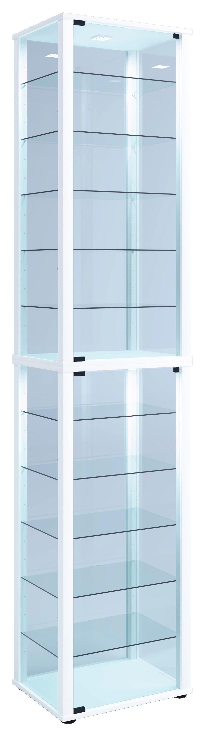 Vitrine Kavisa B: 50 cm Weiß mit 10 Einlegeböden - Schwarz/Weiß, MODERN, Glas/Holzwerkstoff (50/227/38cm) - MID.YOU