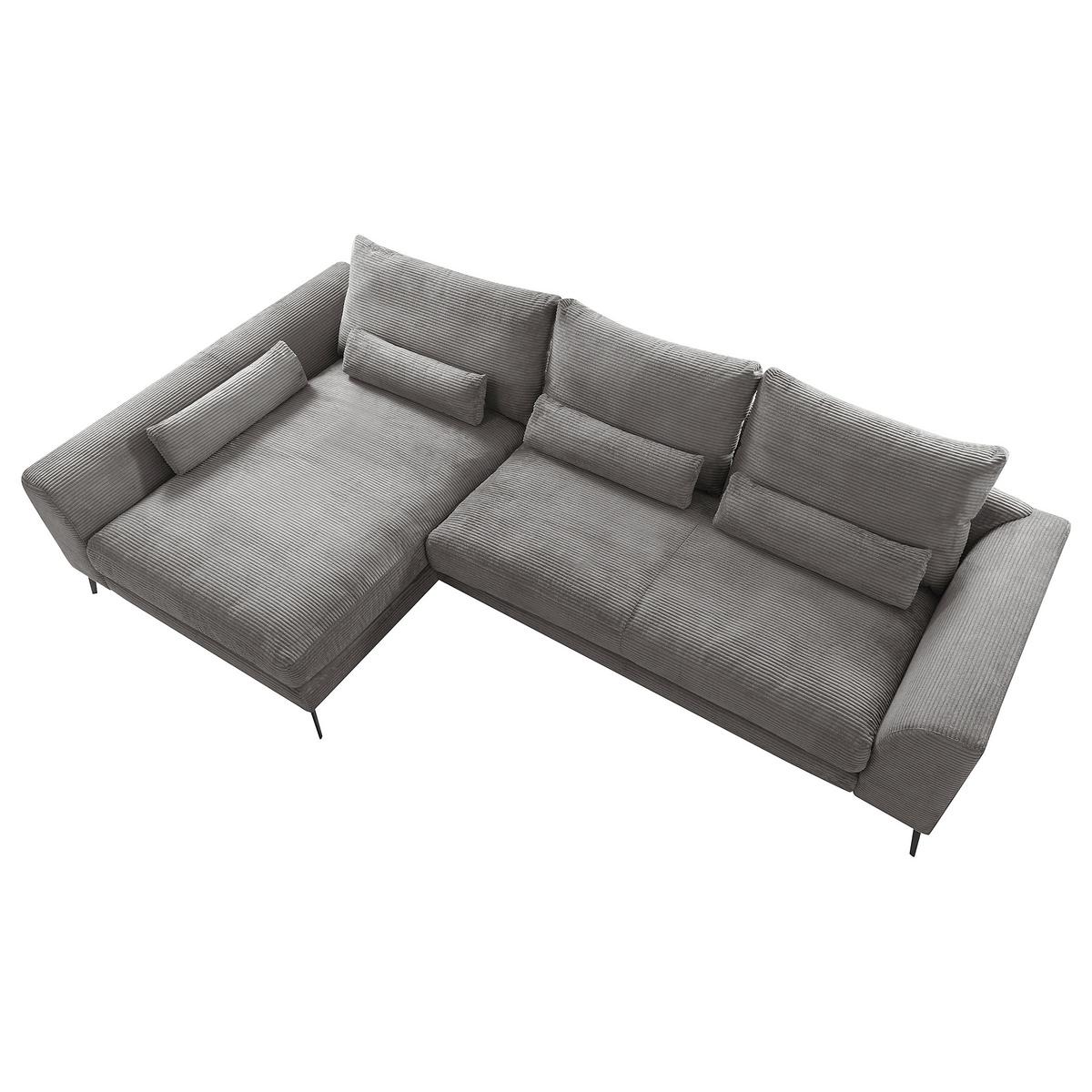 Ecksofa Berlin Cord Grau 172x313 cm - Schwarz/Grau, Design, Textil (172/313cm) - P & B