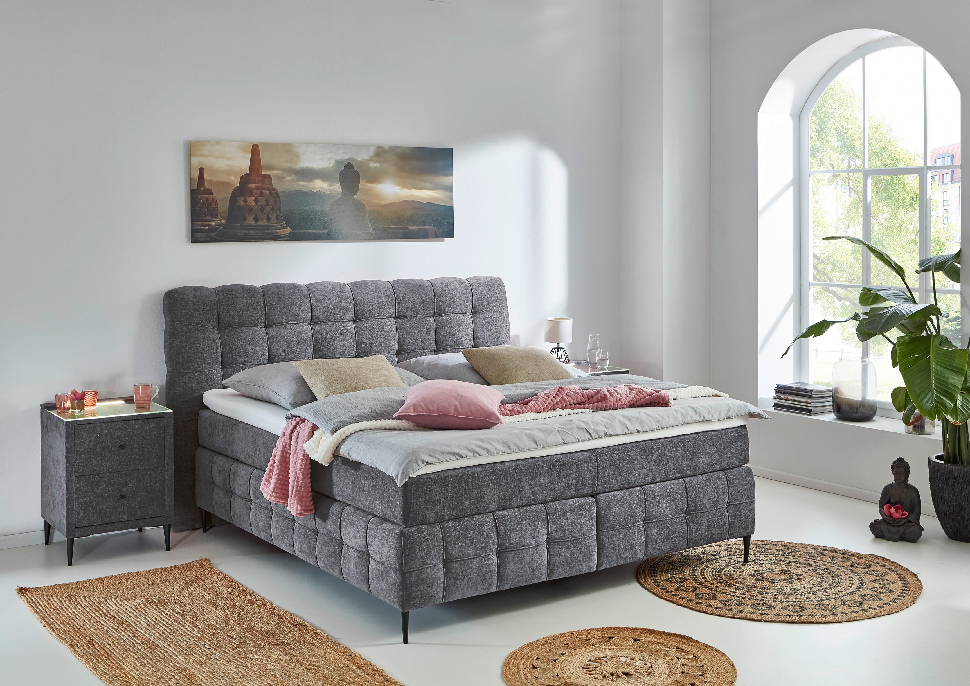 Boxspring- Ágy Scarlett 180/200 Cm - sötétszürke, Konventionell, faalapú anyag/textil (180/200cm)