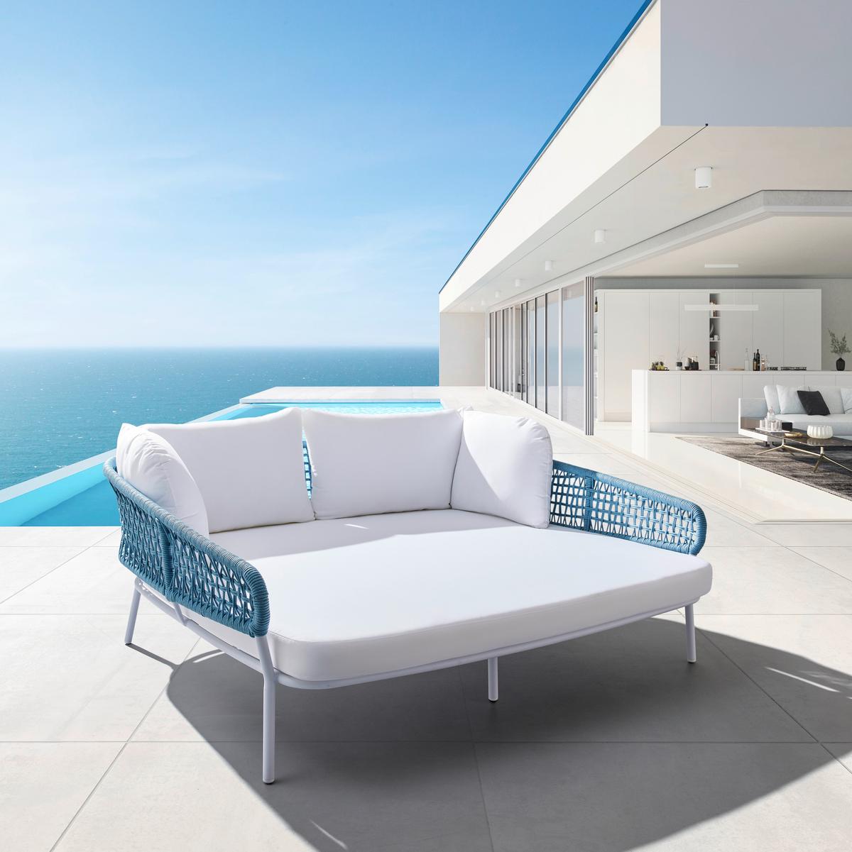 Záhradná pohovka AISA biela/modrá - biela/tyrkysová, Modern, kov/textil (170/68/150cm) - Bessagi Garden