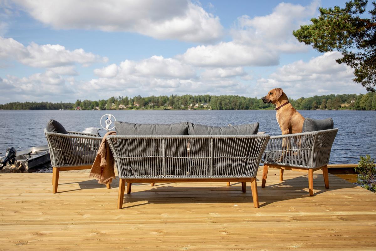 Loungegarnitur 4-Tlg Chania Holz/Metall/Textil mit Kissen - Grau/Akaziefarben, KONVENTIONELL, Holz/Textil (164/75null) - Gardenson