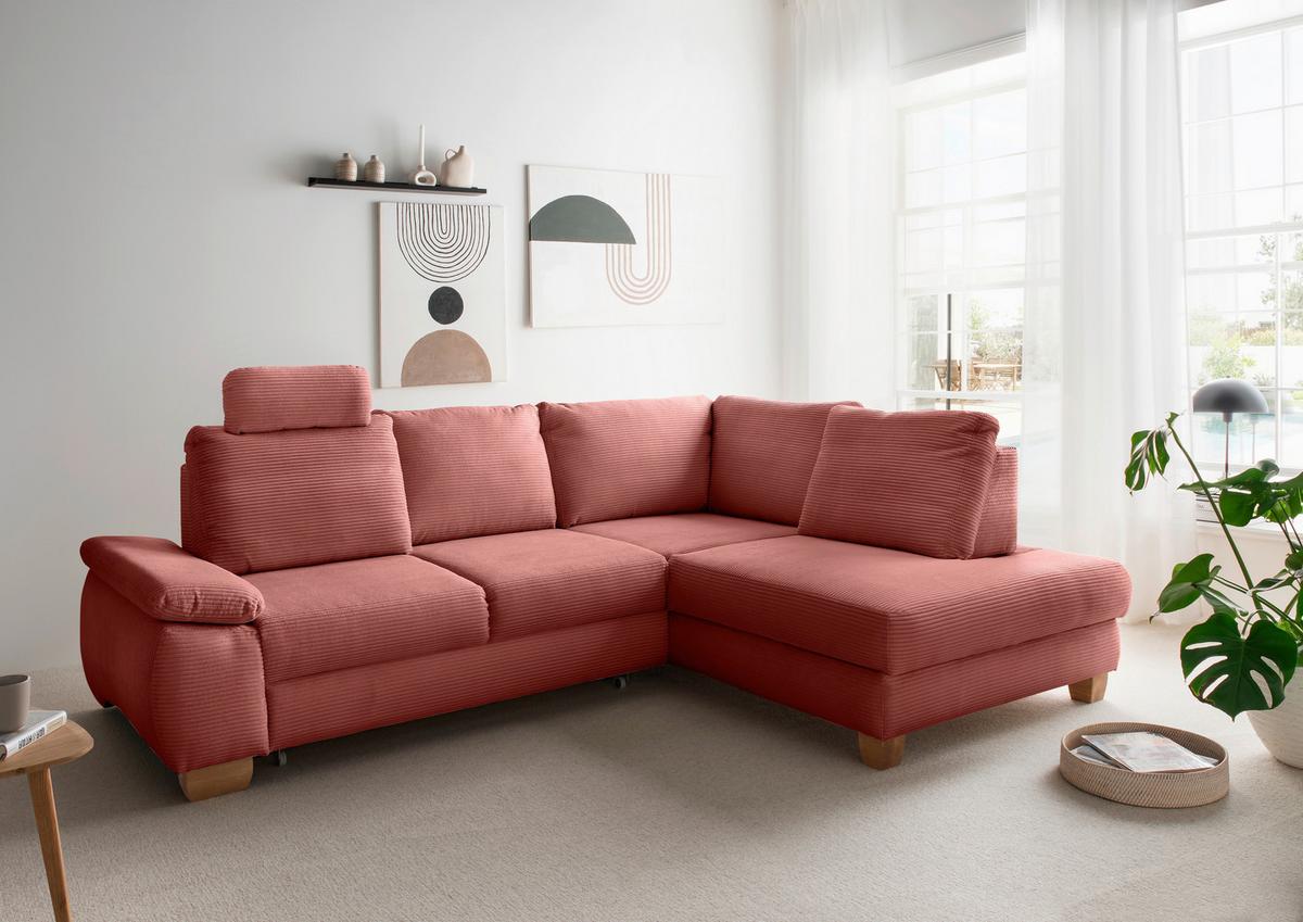 Eckschlafsofa Positano Koralle S: 261x206 Cm - Wildeiche/Koralle, MODERN, Textil (261/206cm) - Livetastic