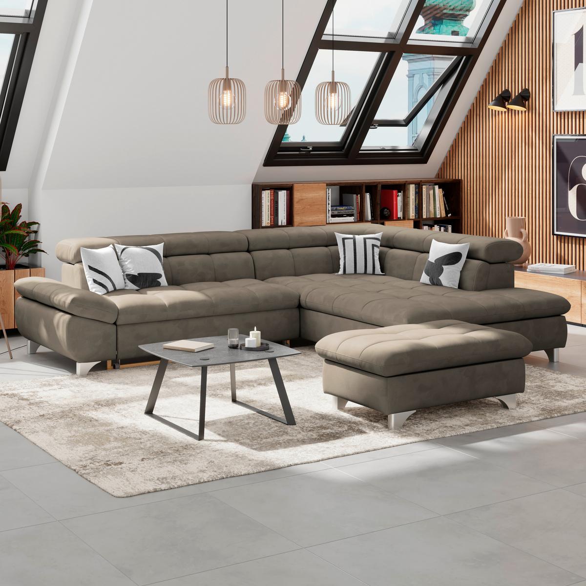 Ecksofa Gemini Taupe, B: 312cm - Taupe/Chromfarben, KONVENTIONELL, Textil (312/234cm)