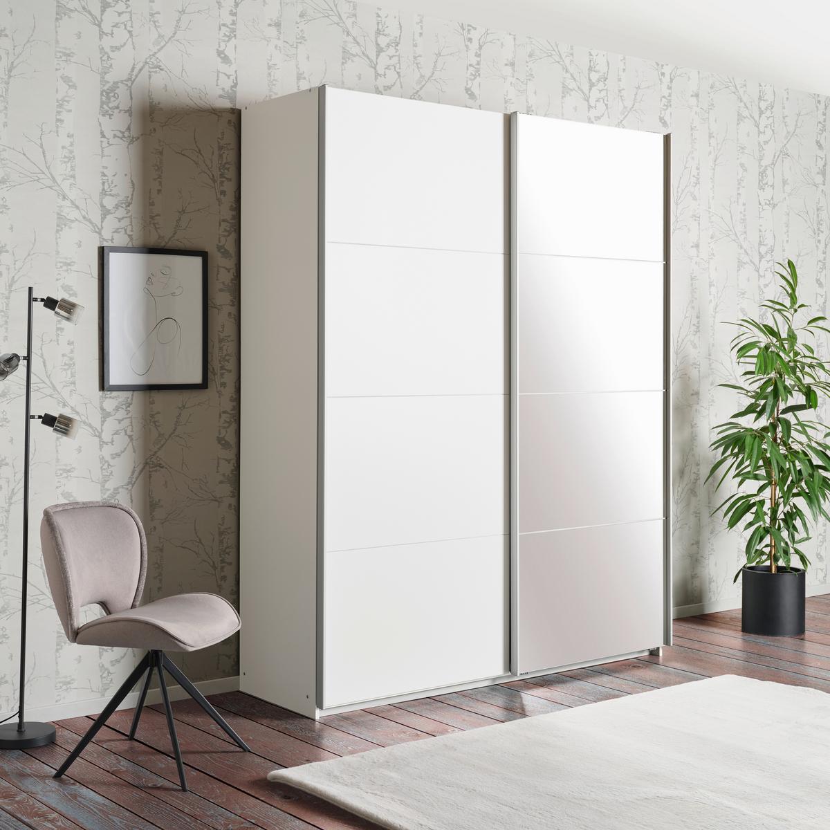 Schwebetürenschrank + Spiegel B: 181cm Feldkirch Weiß - Silberfarben/Weiß, MODERN, Holzwerkstoff (181/229/62cm) - Luca Bessoni