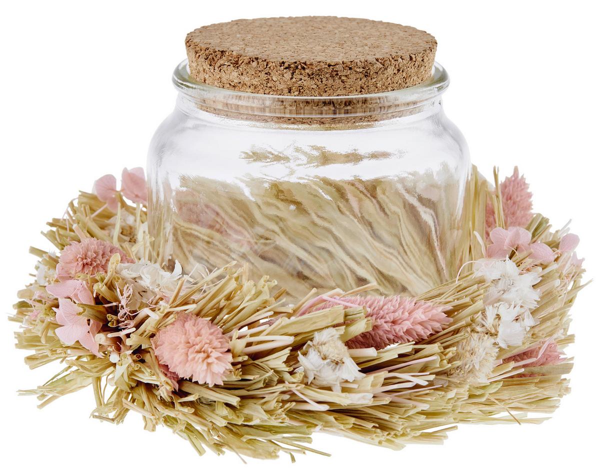 Kunstpflanze Trockenblume Bunt L: 18 cm, Haukea - Klar/Multicolor, MODERN, Glas/Naturmaterialien (18cm) - Luca Bessoni