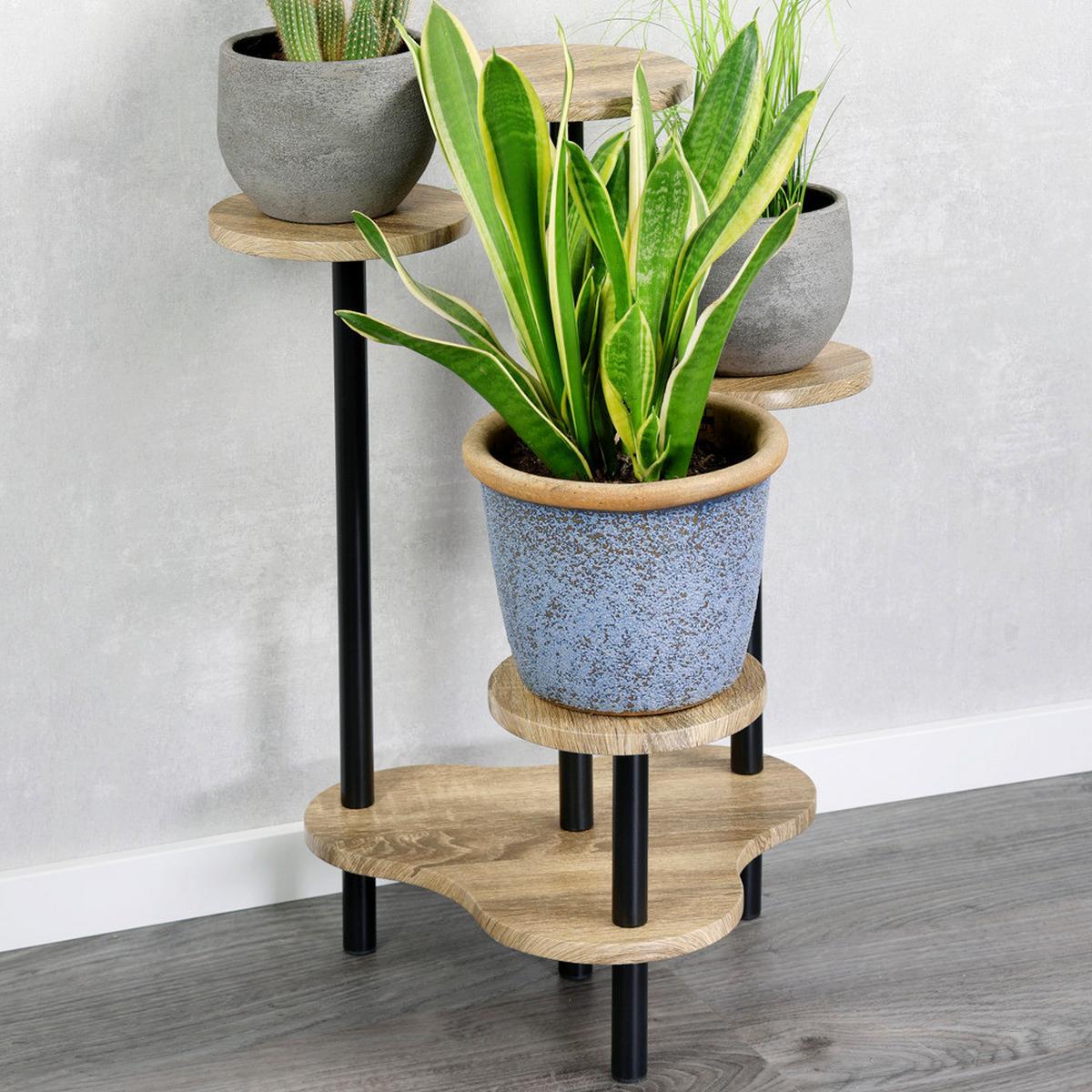 BLUMENSTÄNDER Eiche/Schwarz B: 64,5cm - Eichefarben/Schwarz, Basics, Holzwerkstoff/Metall (64,5/72.5/46cm) - Kesper