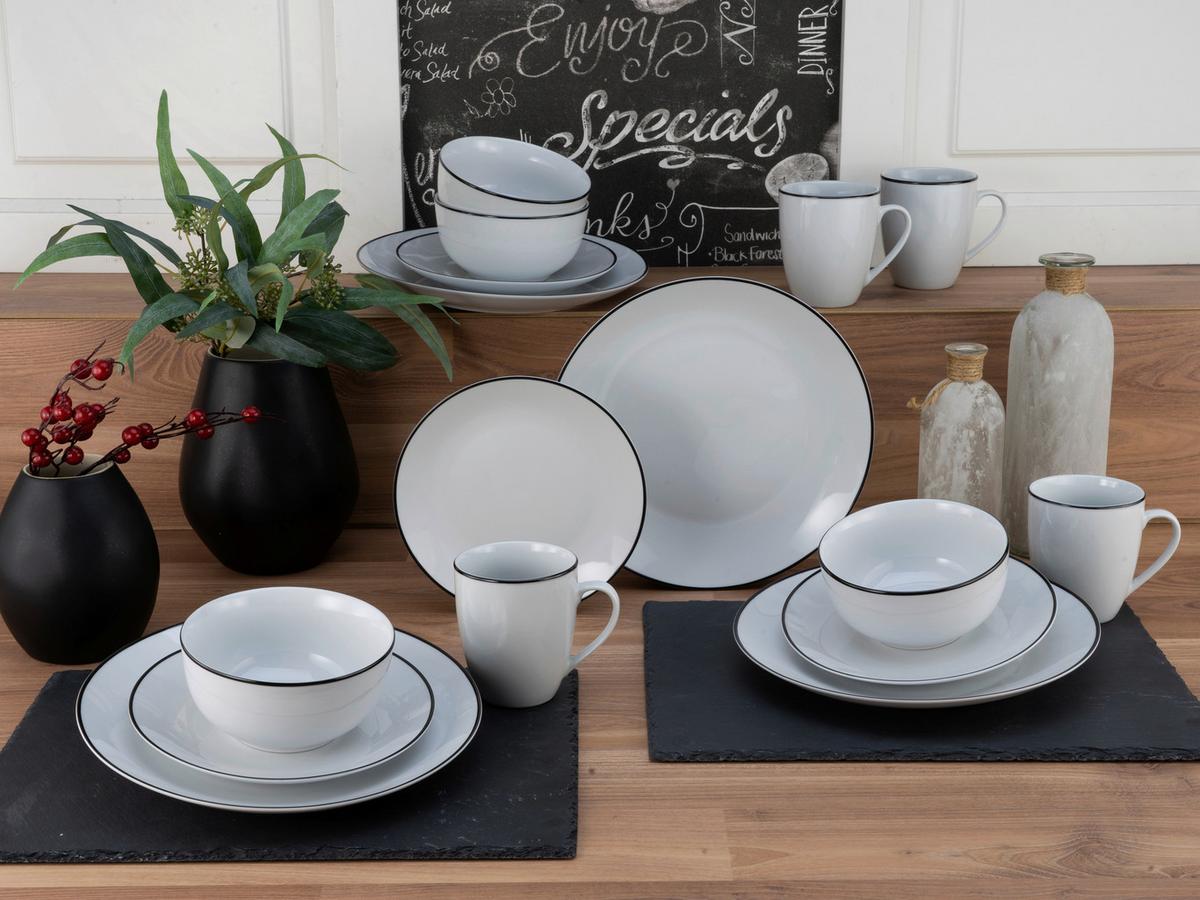 Kombiservice Porzellan 4 Personen Geschirr Set - Schwarz/Weiß, Basics, Keramik (34,5/32/32,5cm) - Creatable
