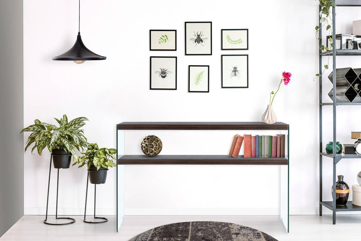 Beistelltisch mit Ablage Elementary Hellbraun - Klar/Braun, Basics, Glas/Holzwerkstoff (32/110/75cm) - Kayoom