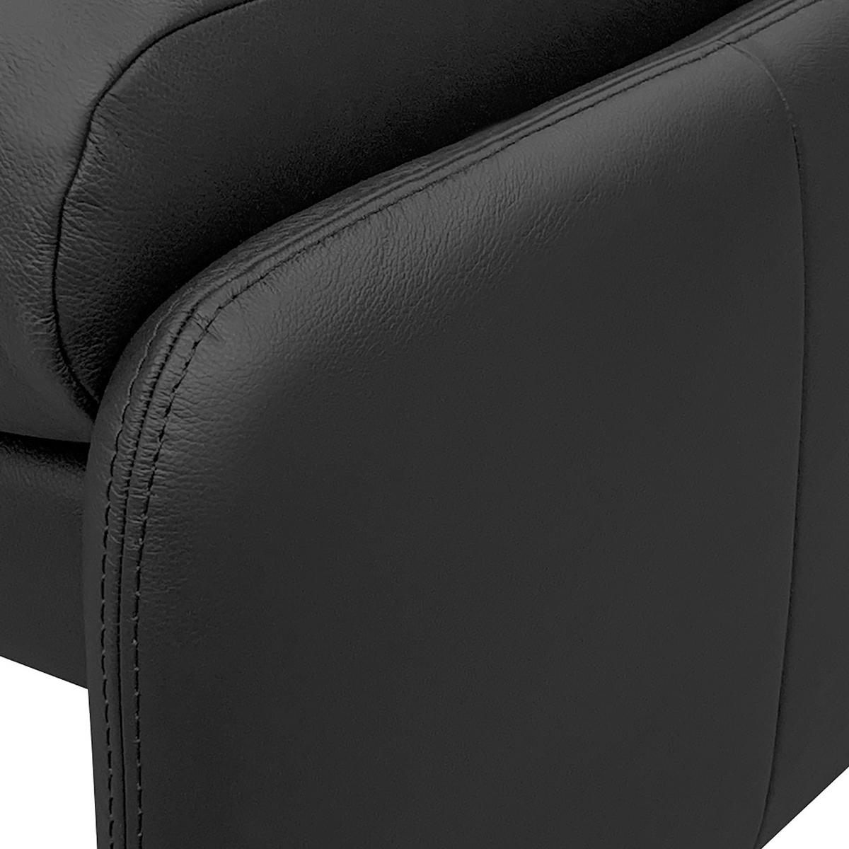 Hocker Comodo Echtleder Schwarz B: 62 cm - Silberfarben/Schwarz, Design, Leder (62/42/60cm) - Livetastic