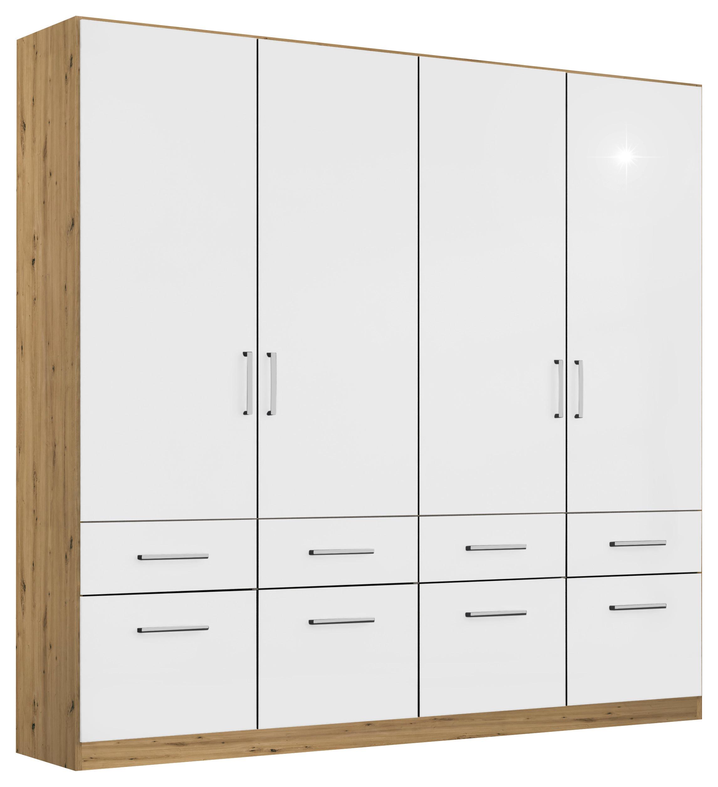 Drehtürenschrank 181cm Berlin Weiß/Eiche Artisan - Weiß Hochglanz/Eiche Artisan, MODERN, Holzwerkstoff (181/210/54cm) - Rauch Möbel