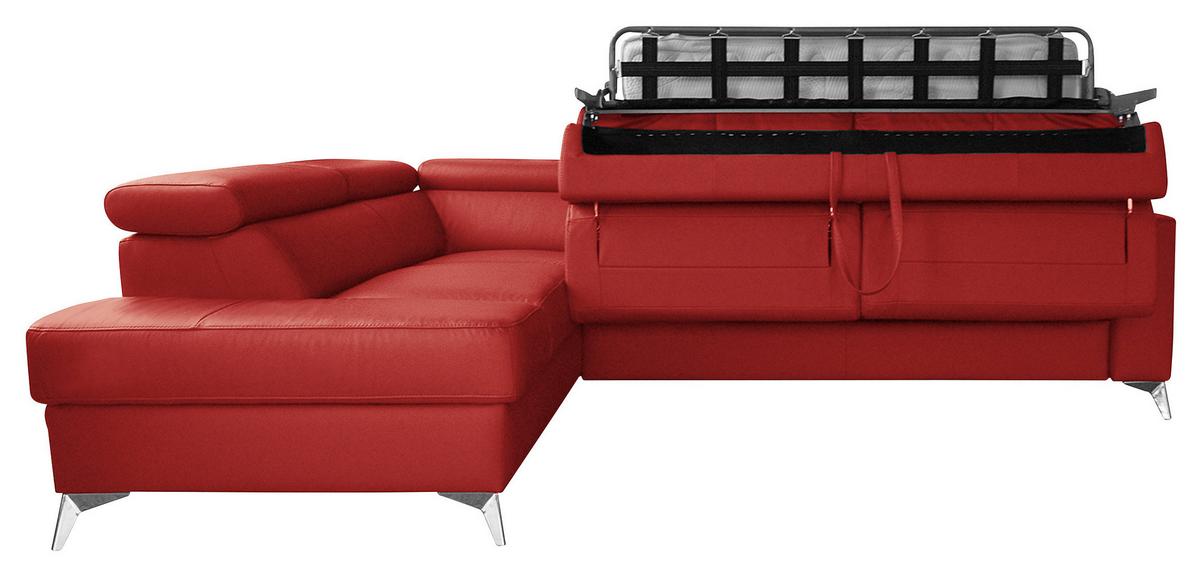 Ecksofa Mondo, Rot S: 208x286 Cm - Chromfarben/Rot, Design, Leder/Textil (208/286cm) - Livetastic
