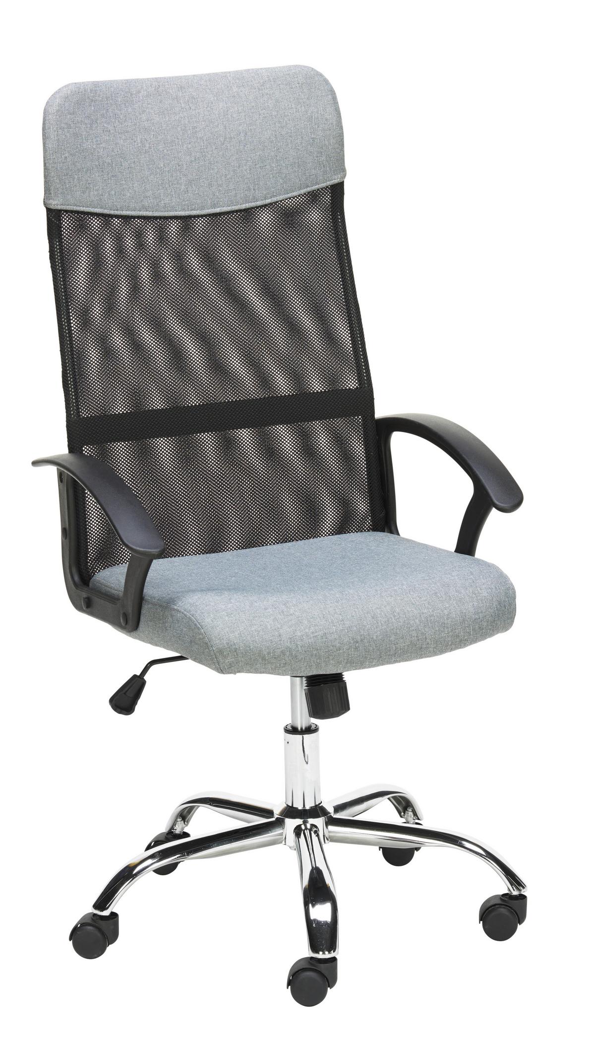 Drehstuhl Yan mit Armstützen Grau/Schwarz - Chromfarben/Schwarz, Design, Kunststoff/Textil (59,5/109,5-117/60cm) - Livetastic