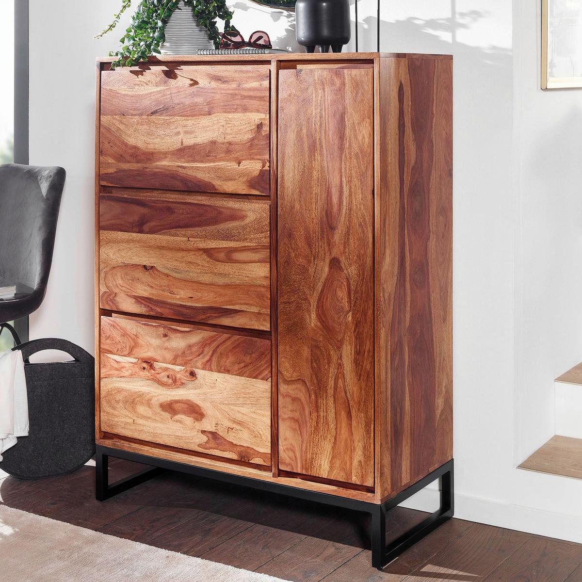 Sideboard Sheesham Sheeshamfarben B: 88 cm - Sheeshamfarben/Schwarz, Design, Holz (88/120/40cm) - MID.YOU