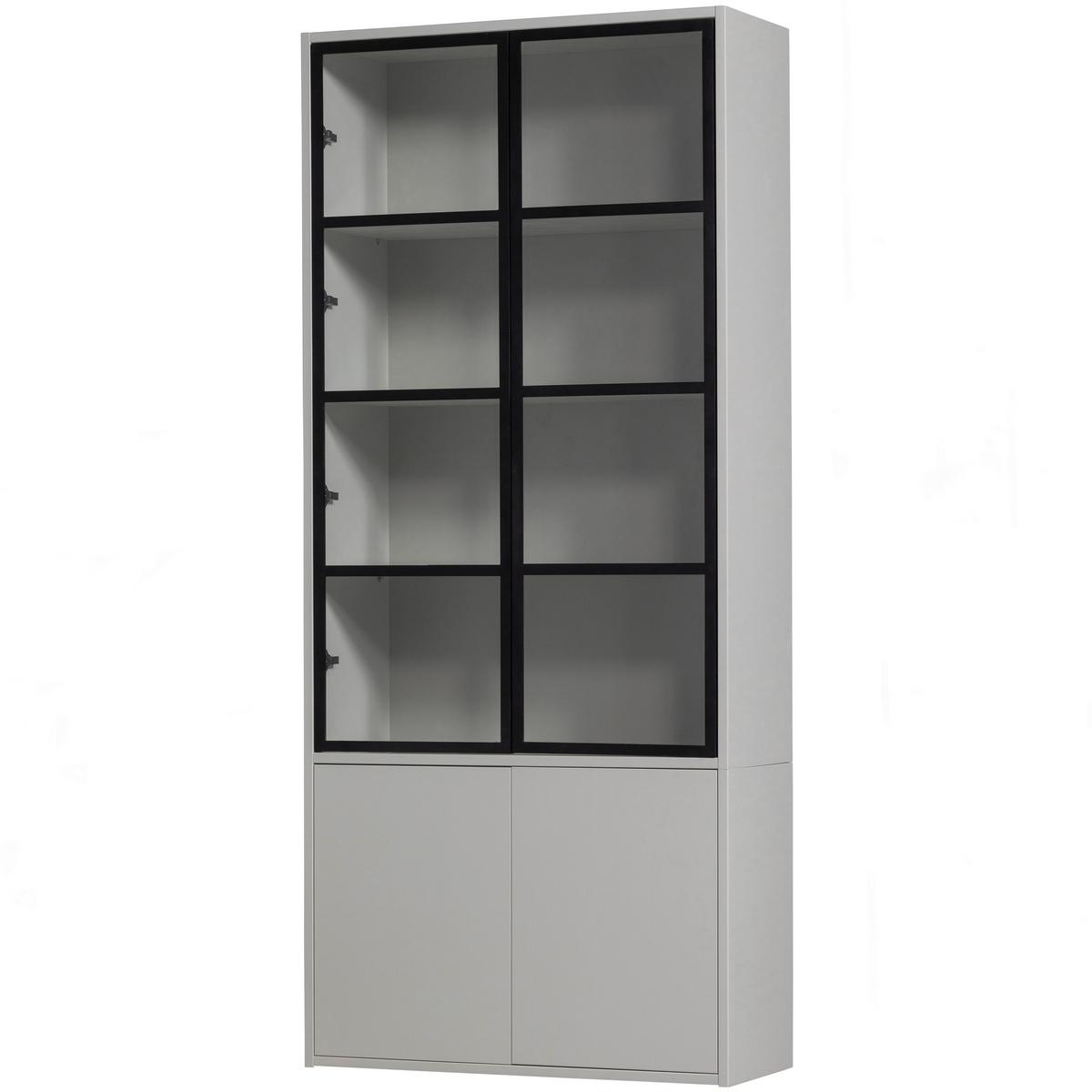 Vitrine Basic Grau B: 101 cm - Schwarz/Grau, Design, Glas/Holz (101/230/40cm) - Livetastic