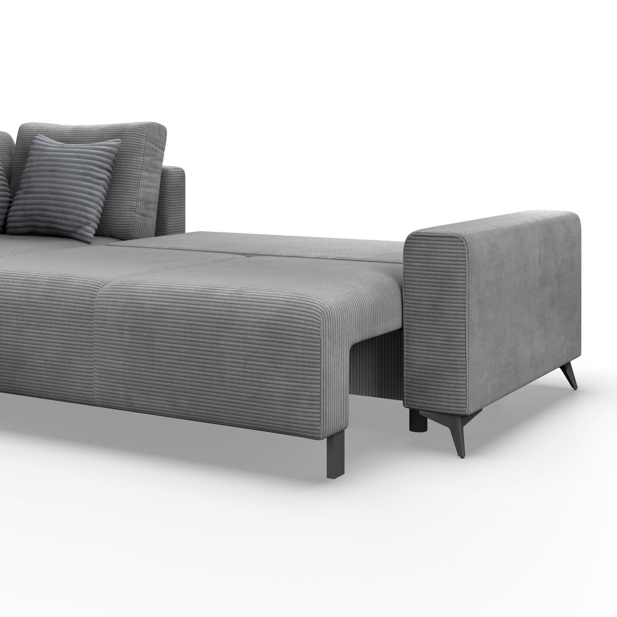 Ecksofa mit Schlaffunktion Lincoln Grau Cord 212x270 cm - Schwarz/Grau, MODERN, Textil (212/270cm)