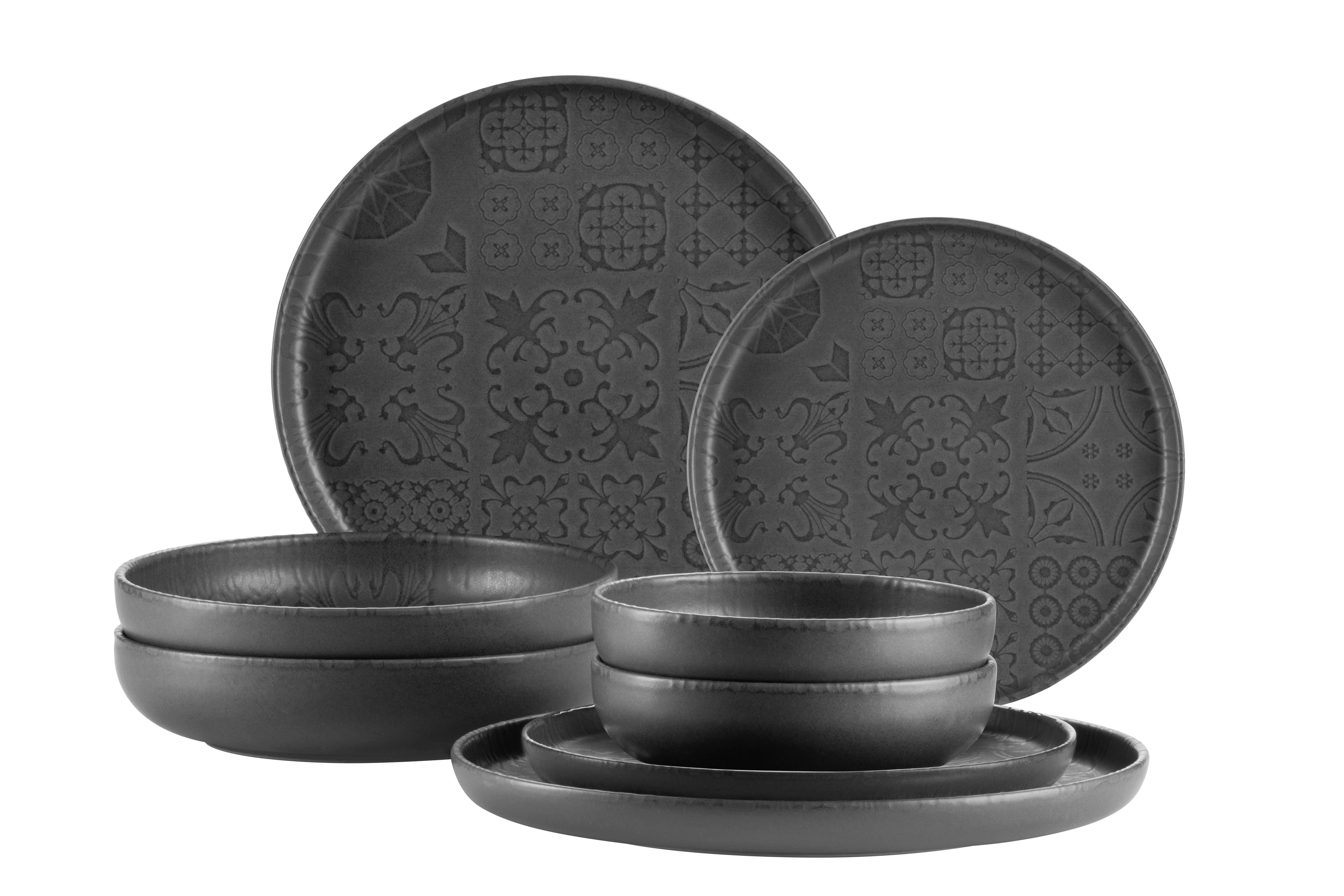 Kombiservice Steinzeug Schwarz 8--Teilig. - Schwarz, Basics, Keramik - Mäser
