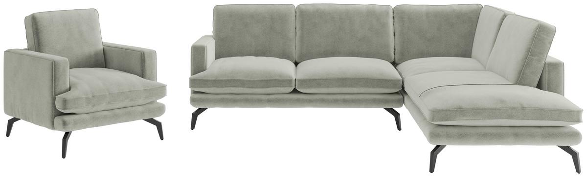 Sitzgarnitur Bali - Hellgrau/Schwarz, Design, Textil (250/202cm) - Livetastic