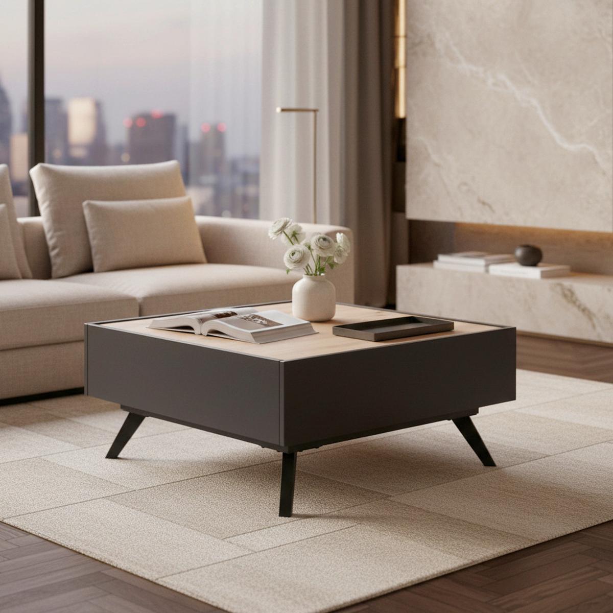 Konferenční stolek FOSCO - šedá/černá, Moderní, kov (80/80/38cm) - Bessagi Home