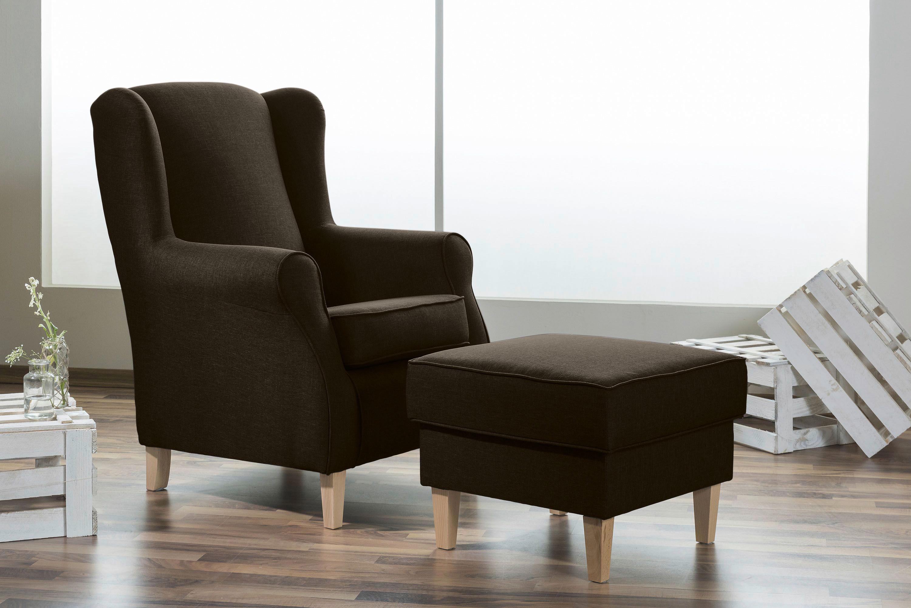 Ohrensessel mit Armlehnen Lorris Flachgewebe Braun - Buchefarben/Braun, Design, Textil (77/103/86cm) - Max Winzer