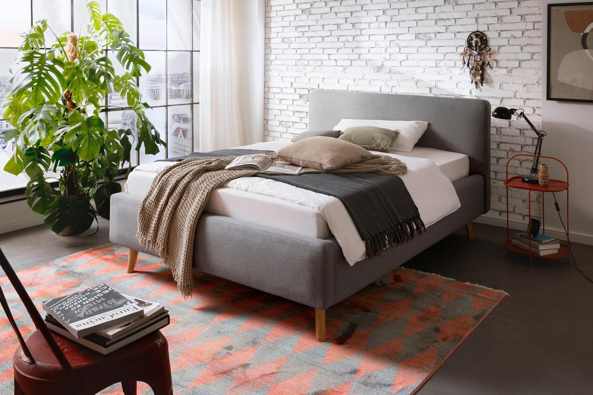 Polsterbett Mattis 140x200cm Hellgrau, Inkl. Bettkasten - Eichefarben/Hellgrau, Design, Holz/Textil (140/200cm) - Livetastic