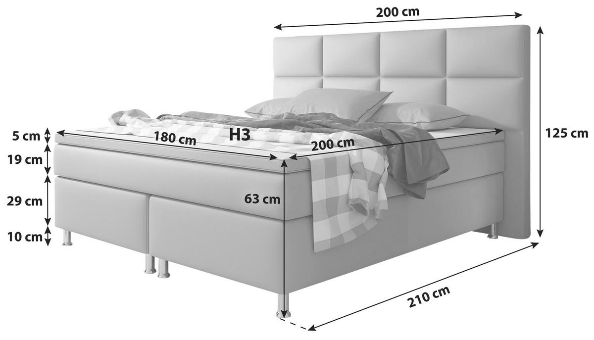 Boxspringbett Mit Topper 180x200cm Miami-Bk - Silberfarben/Schwarz, KONVENTIONELL, Leder/Textil (200/125/210cm) - MID.YOU