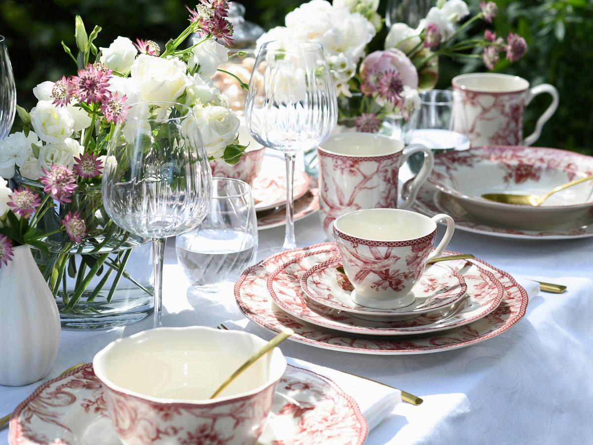 Kombiservice Keramik, Weiß/Bordeaux, 16--Teilig - Bordeaux/Weiß, Basics, Keramik - Creatable