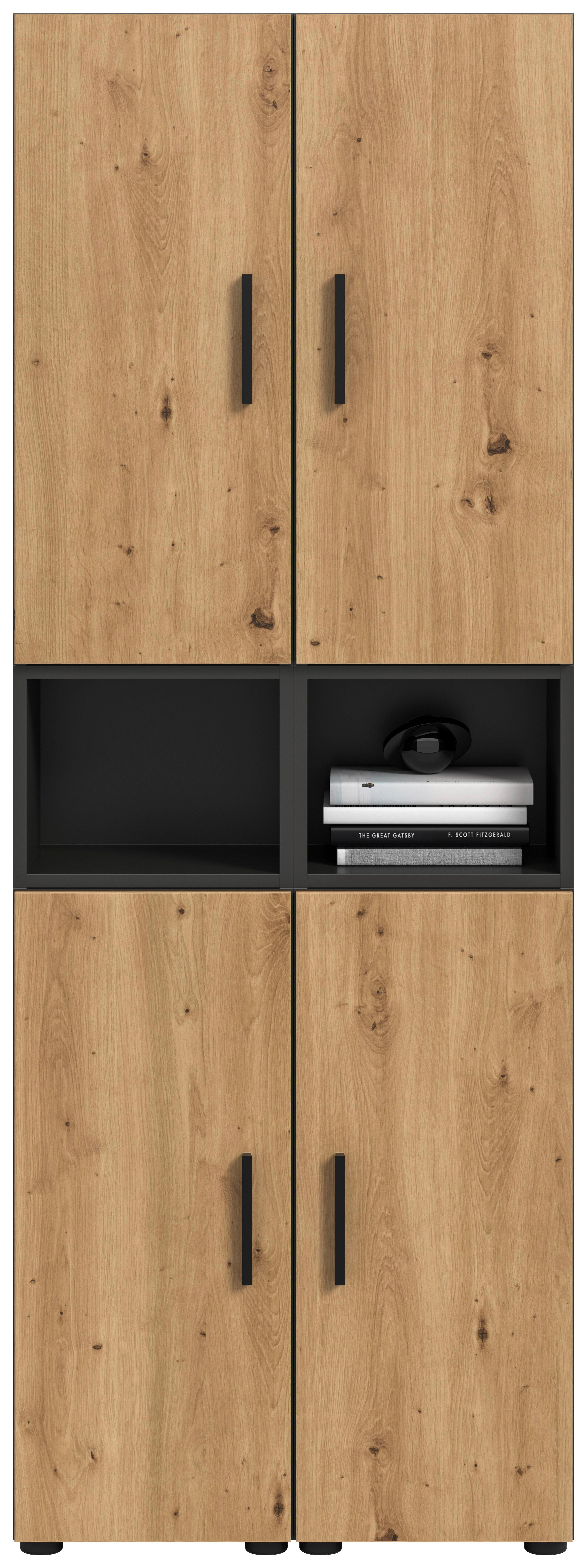 Wohnwand, The One 9, B: 65 cm Artisan Eiche Dekor/Grau - Schwarz/Eiche Artisan, Trend, Holzwerkstoff (65/178/34cm)