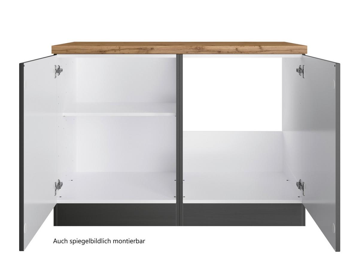 Spülenunterschrank Meran B: 120 cm Grau/Eiche Dekor - Eiche Wotan/Grau, LIFESTYLE, Holzwerkstoff (120/86/60cm) - Held