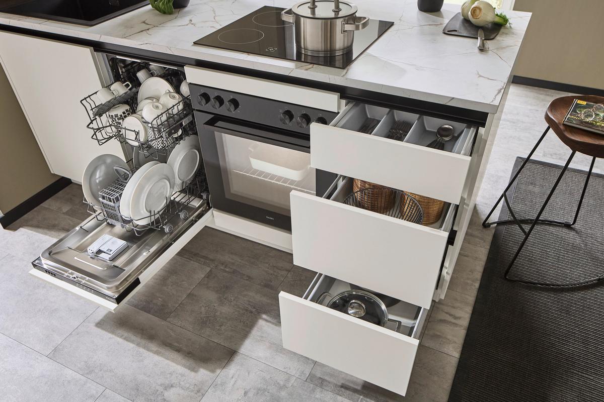 Einbauküche Ip 3150 - Nussbaumfarben/Weiß, MODERN, Holzwerkstoff (226,4cm) - Impuls