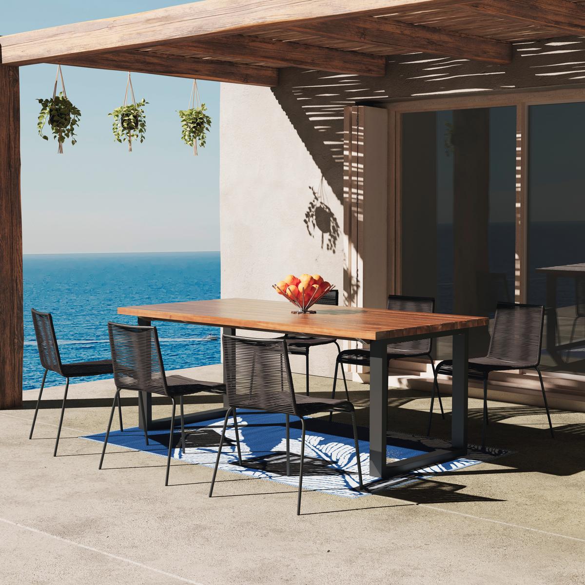 SÚPRAVA ZÁHRADNÉHO NÁBYTKU SUNA - čierna/farba tíku, Modern, kov/drevo - Bessagi Garden