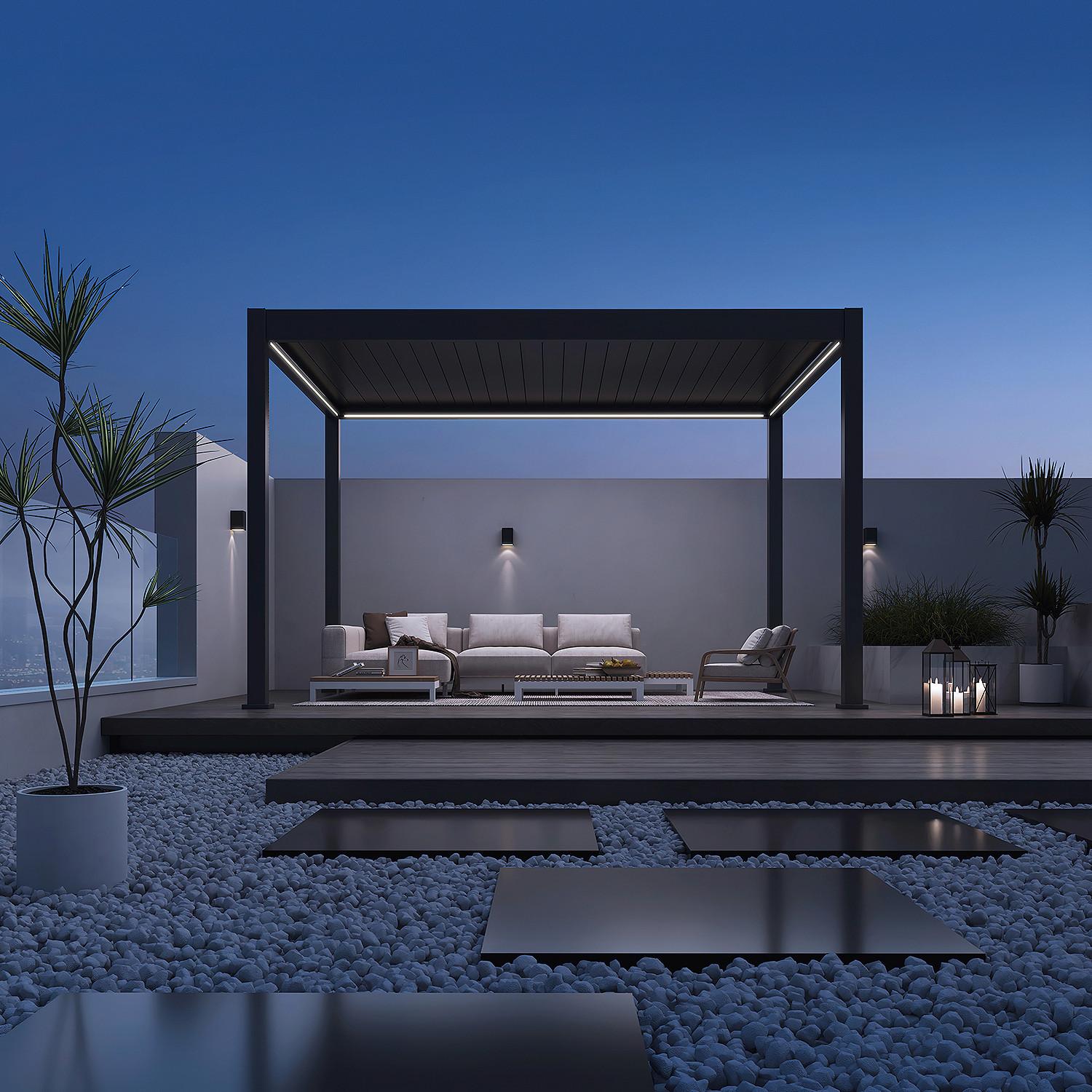 Pergola Deluxe Plus 400x400cm Wetterfest, Elektrisch - Anthrazit, Basics, Metall (400/255/400cm) - WEIDE