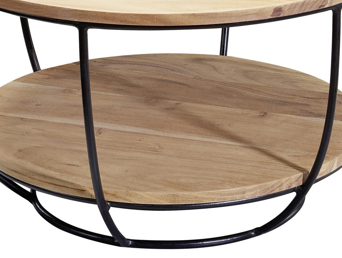 Konferenčný stolík z masívneho dreva akácie - čierna/farba akácie, Modern, kov/drevo (60/60/34,5cm) - MID.YOU