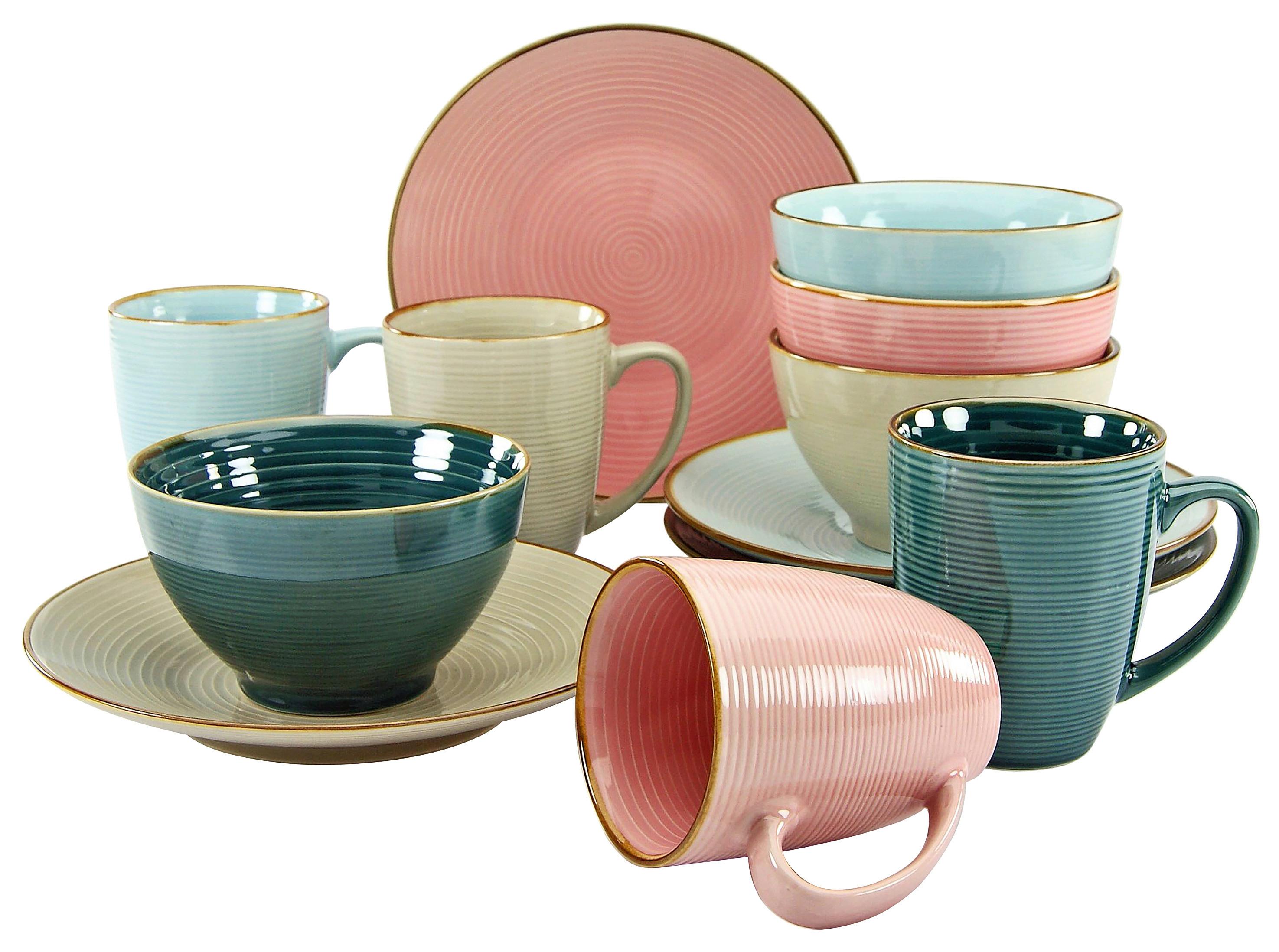 Kaffeeservice Keramik 4 Personen Geschirr Set - Multicolor, Keramik - Creatable