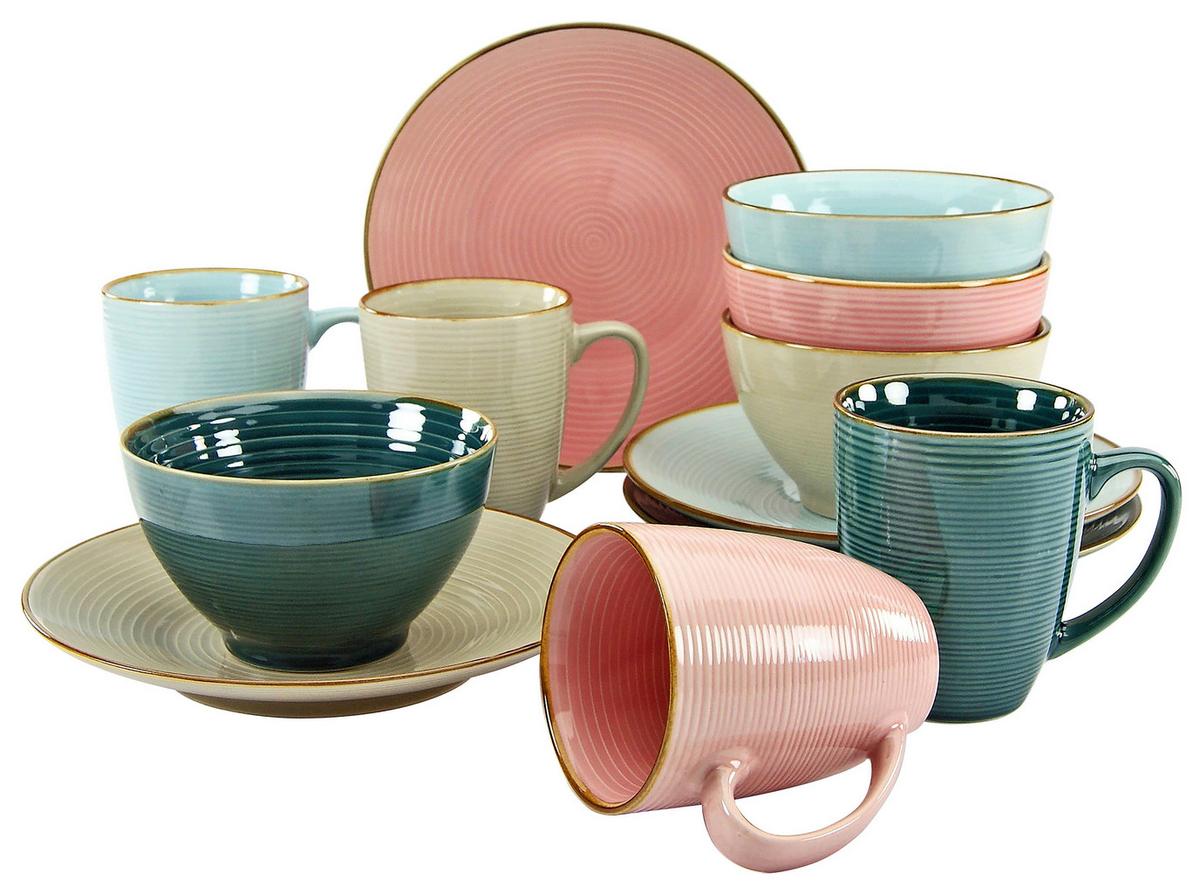 Kaffeeservice Keramik 4 Personen Geschirr Set - Multicolor, Keramik - Creatable