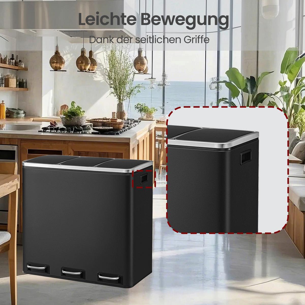 Abfallsammler Schwarz, Silberfarben B: 61 Cm - Silberfarben/Schwarz, Basics, Kunststoff/Metall (61/55,5/34cm)