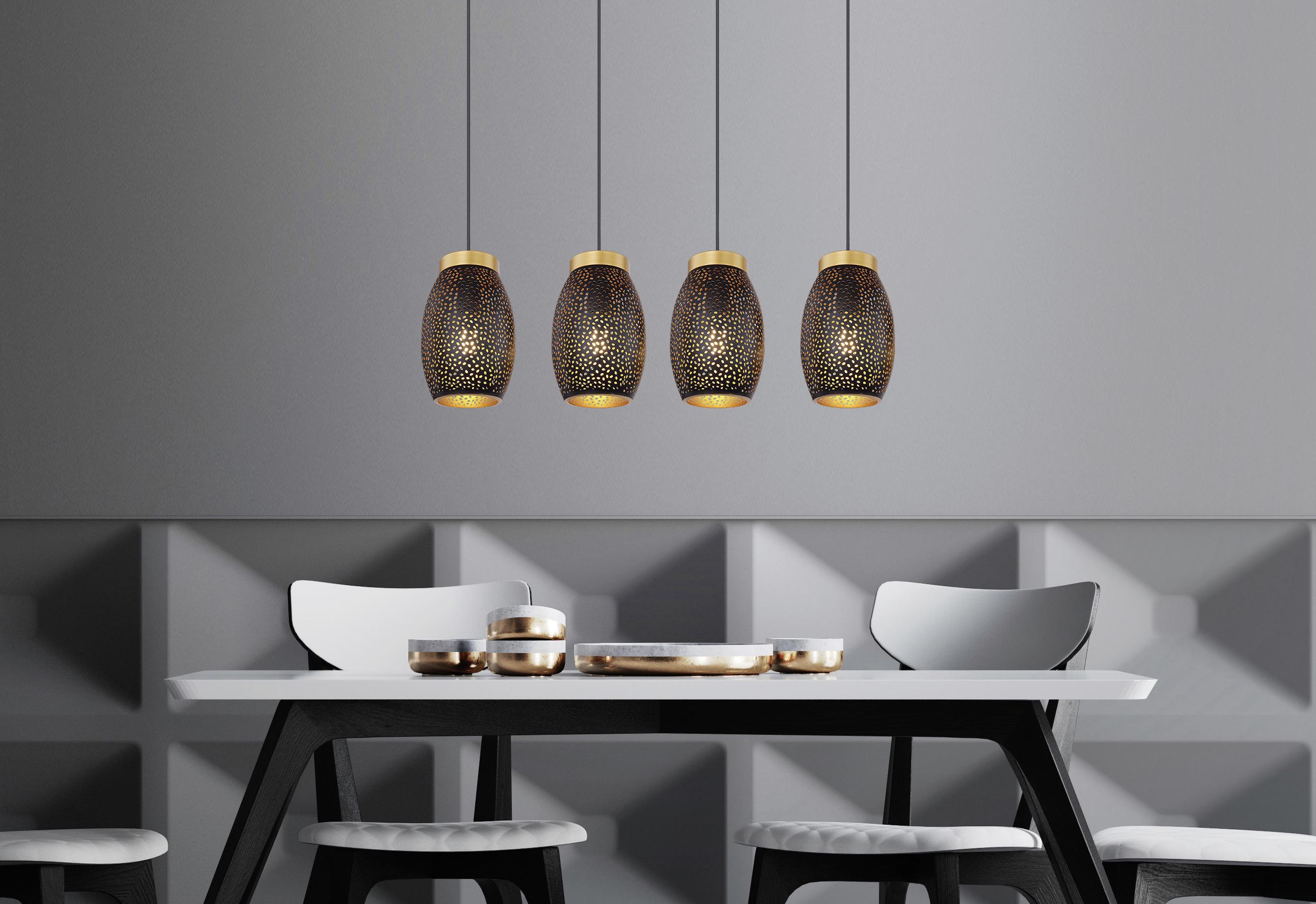 Hängeleuchte Narri H: 120 Cm 4-Flammig - Goldfarben/Schwarz, Basics, Metall (90/15/120cm) - Globo