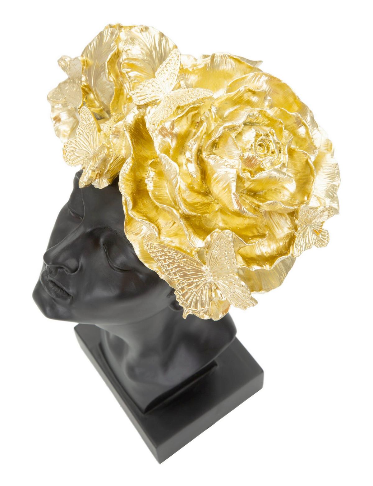 Skulptur Woman With Butterfly Schwarz, Goldfarben, B: 21 cm - Goldfarben/Schwarz, Basics, Kunststoff (21/36.5/20cm)