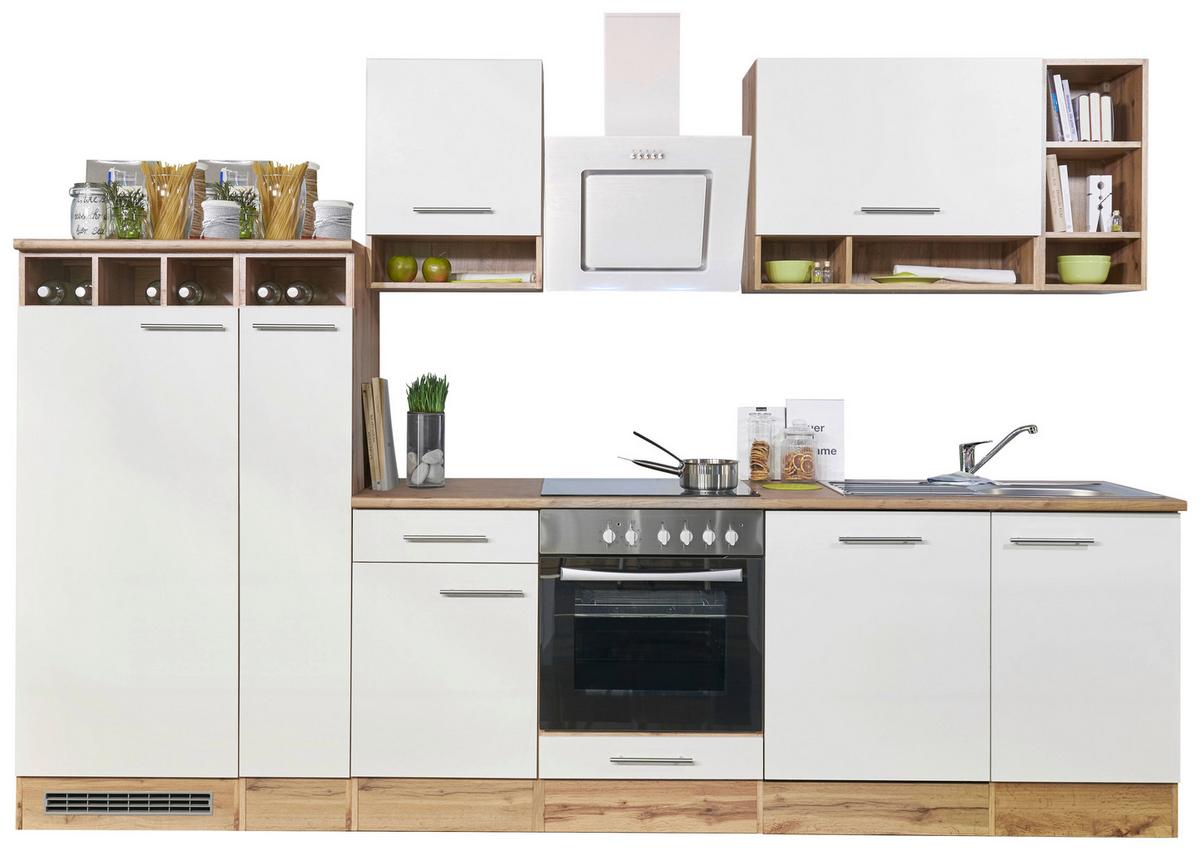 Küchenzeile ohne Geräte B: 310 cm Weiß/Wildeiche Dekor - Wildeiche/Weiß, Basics, Holzwerkstoff (310/205/60cm) - Respekta