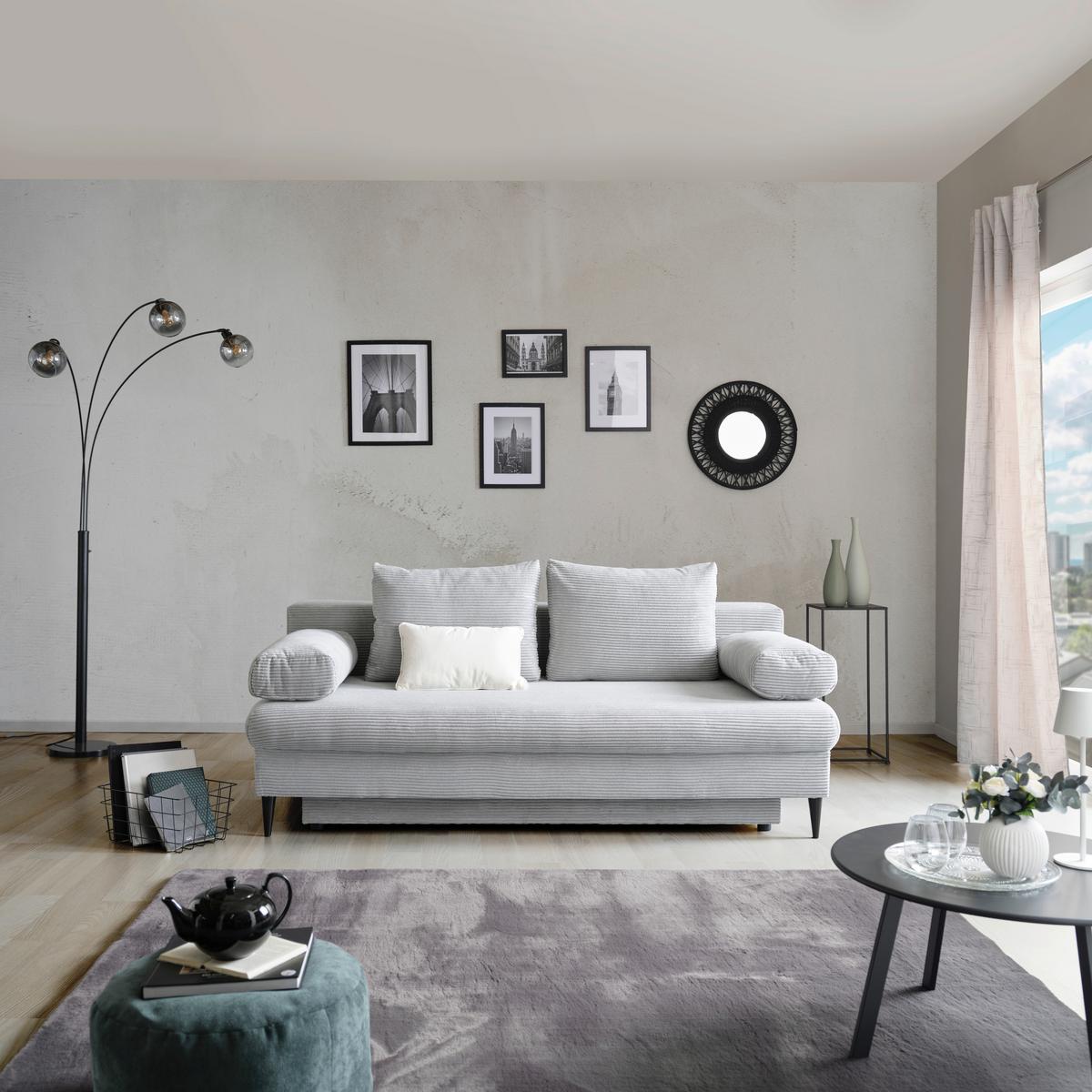 Pohovka MILANO, šedá, s lůžkem a úložným prostorem - šedá/černá, Moderní, dřevo/textil (200/95/95cm)