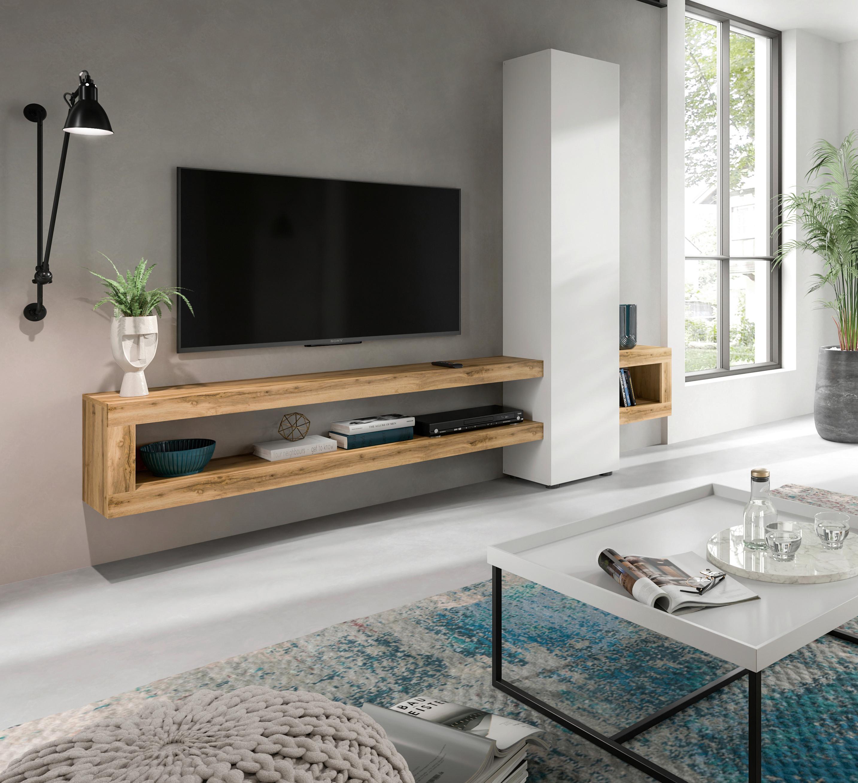 Wohnwand Samba, Eiche Wotan B:240 Cm - Eiche Wotan/Schwarz, Design, Holzwerkstoff (240/190/35cm) - MID.YOU