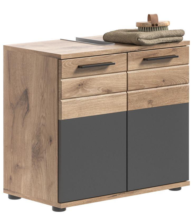 Waschbeckenunterschrank Mason B: 60 cm Eichefarben - Eichefarben/Schwarz, MODERN, Holzwerkstoff (60/56/34cm) - MID.YOU