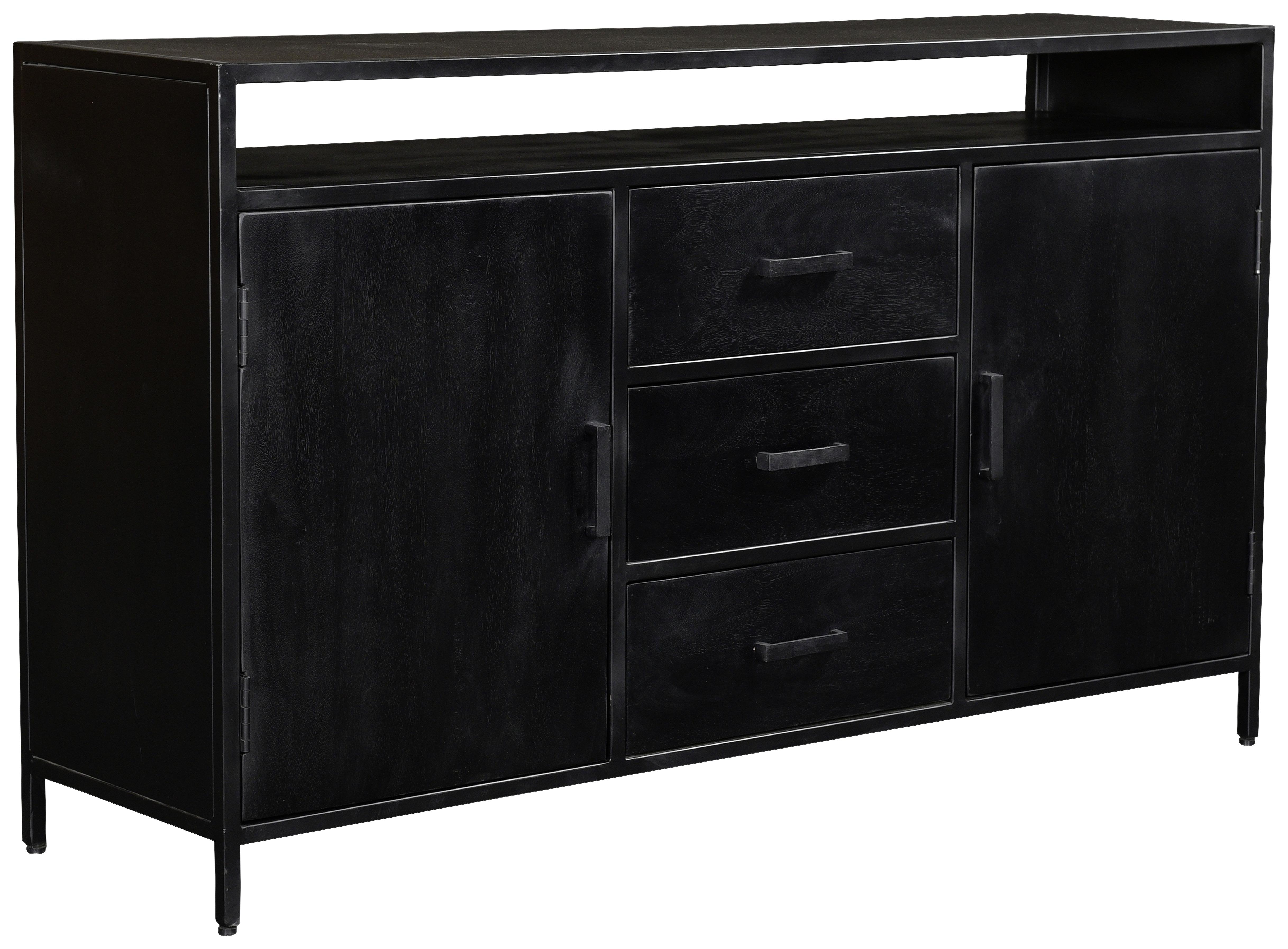 Anrichte Sid-Kala Open B: 150 cm Mangoholz 2-Türig - Schwarz, Basics, Holz/Metall (150/85/40cm) - Livetastic