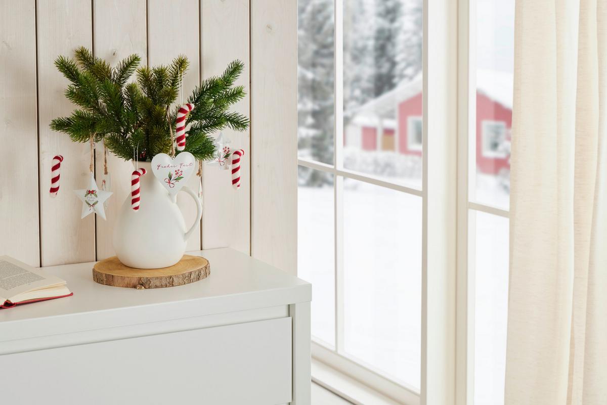 Christbaumanhänger Noelle - Rot/Weiß, Basics, Textil/Metall (9/9/1cm)